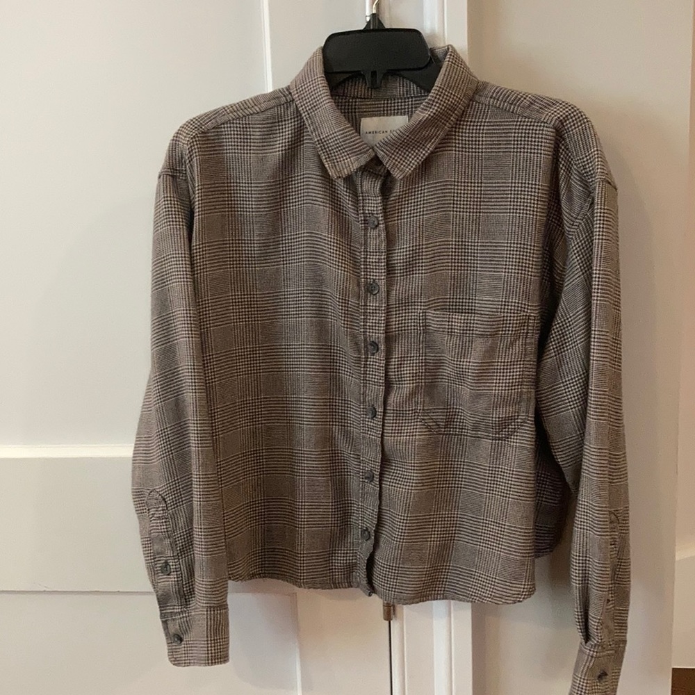 American Eagle crop houndstooth collared shirt. M